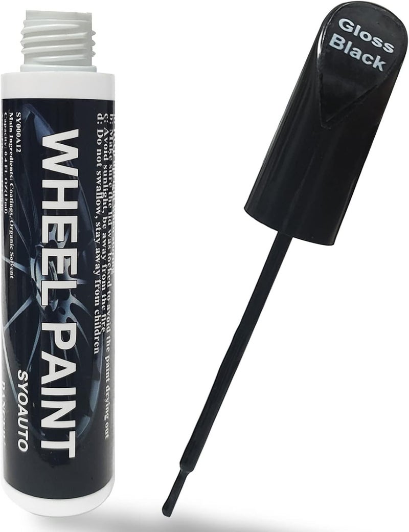 SYOAUTO Gloss Black Rim Touch Up Paint, Car Wheel Scratch Repair Touch Up Paint Pen, Universal Color Rim Wheel Paint (Gloss Black) - Image 1